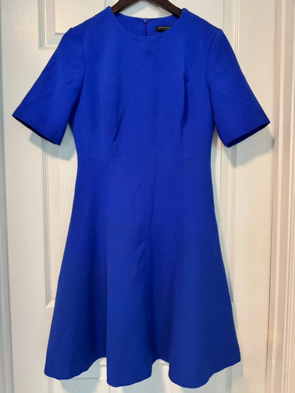 Banana Republic Blue Fit & Flare Dress 8 | Elbow Sleeve Scoop Neck